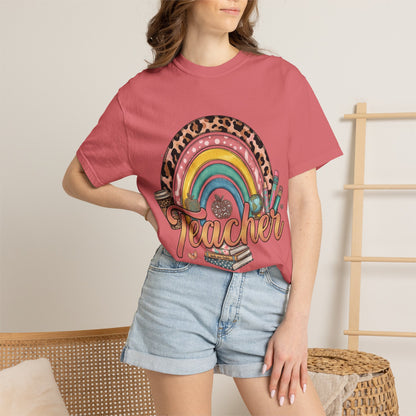 Teacher Rainbow Leopard Graphic T-Shirt — Cute Back-to-School Gift for Educators