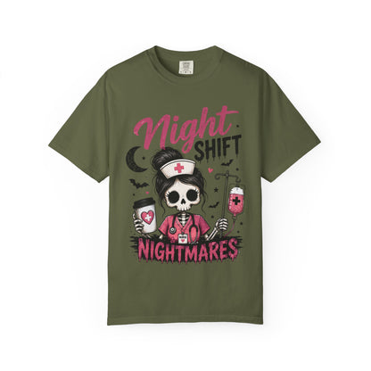 Night Shift Nightmares T-Shirt — Nurse Skull Horror Medical Staff Tee