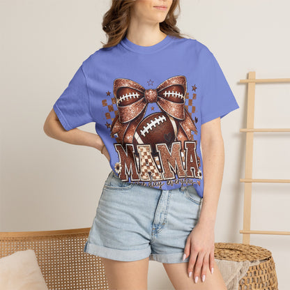 Mama Football Mom T-Shirt — "Mama" Glitter Bow Game Day Tee