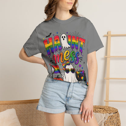 Haunt Mess Pride Halloween T-Shirt — Rainbow Ghost Graphic Tee