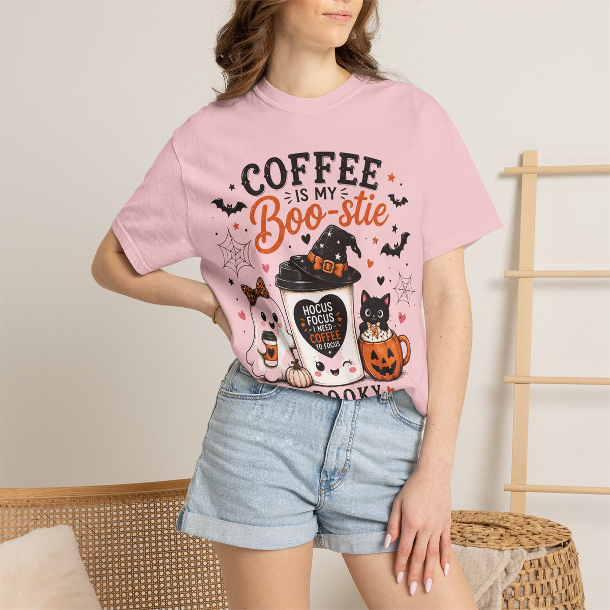 Coffee Is My Boo-stie Halloween Tee — Spooky But Caffeinated Cat & Pumpkin Design