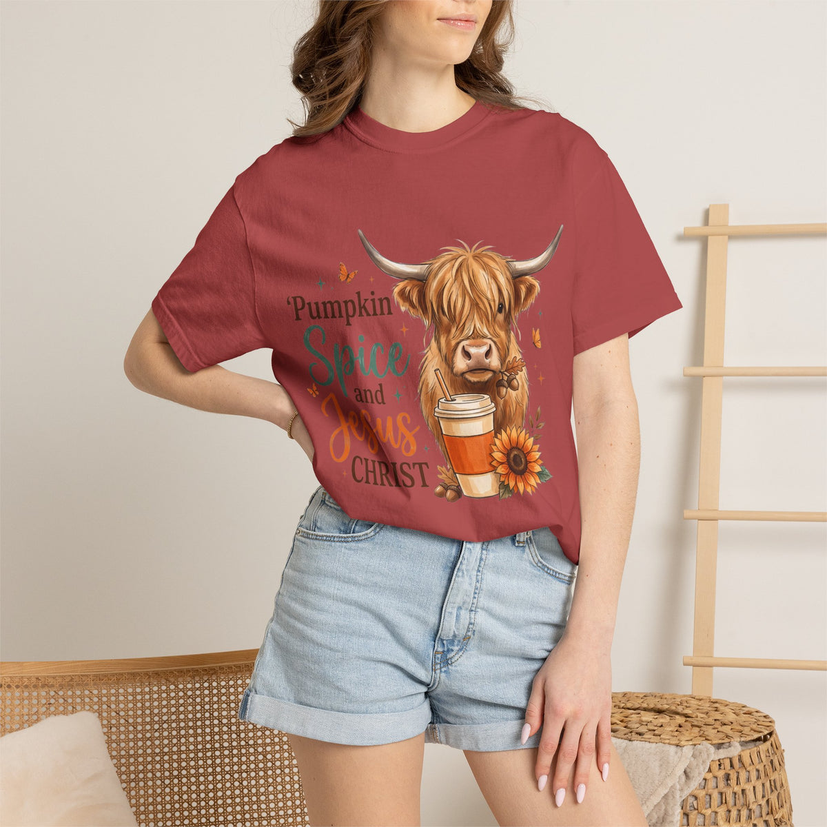 Pumpkin Spice and Jesus T-Shirt — Fall Cow Coffee Graphic Tee