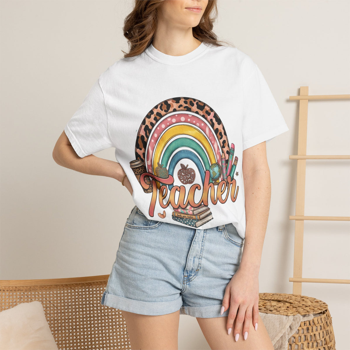 Teacher Rainbow Leopard Graphic T-Shirt — Cute Back-to-School Gift for Educators