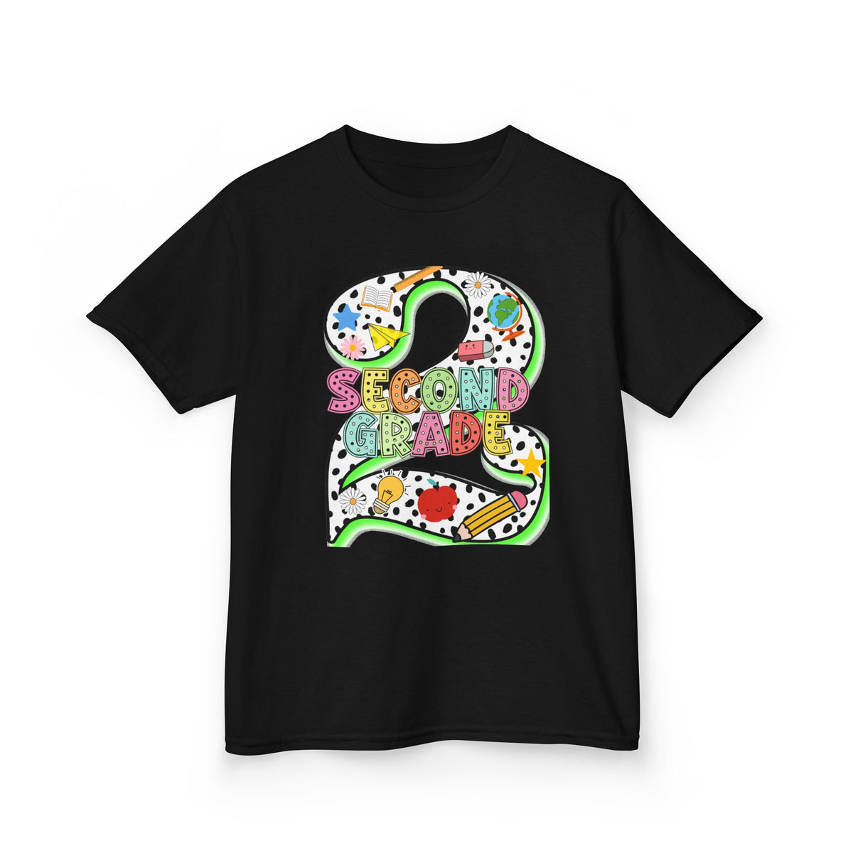 Kids 'Second Grade' Number 2 Colorful Art T‑Shirt — Back-to-School Gift