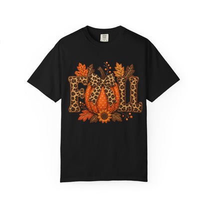 Fall Leopard Pumpkin T-Shirt — Autumn Leaves Graphic Tee