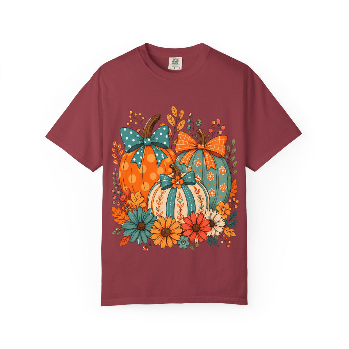 Autumn Floral Pumpkins T-Shirt — Fall Harvest Graphic Tee