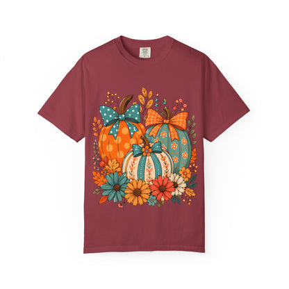 Autumn Floral Pumpkins T-Shirt — Fall Harvest Graphic Tee