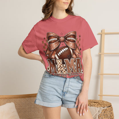 Mama Football Mom T-Shirt — "Mama" Glitter Bow Game Day Tee