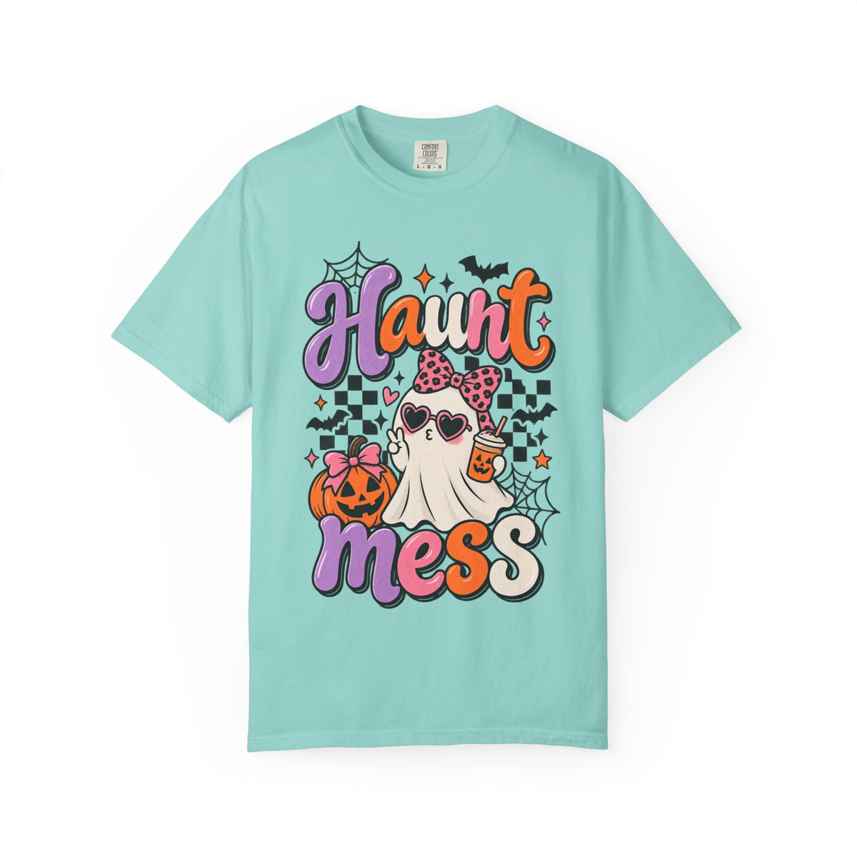 Haunt Mess Halloween T-Shirt — Cute Ghost, Pumpkin & Candy Design