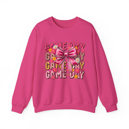 Game Day Bow Sweatshirt — Pink Cheer Graphic Crewneck