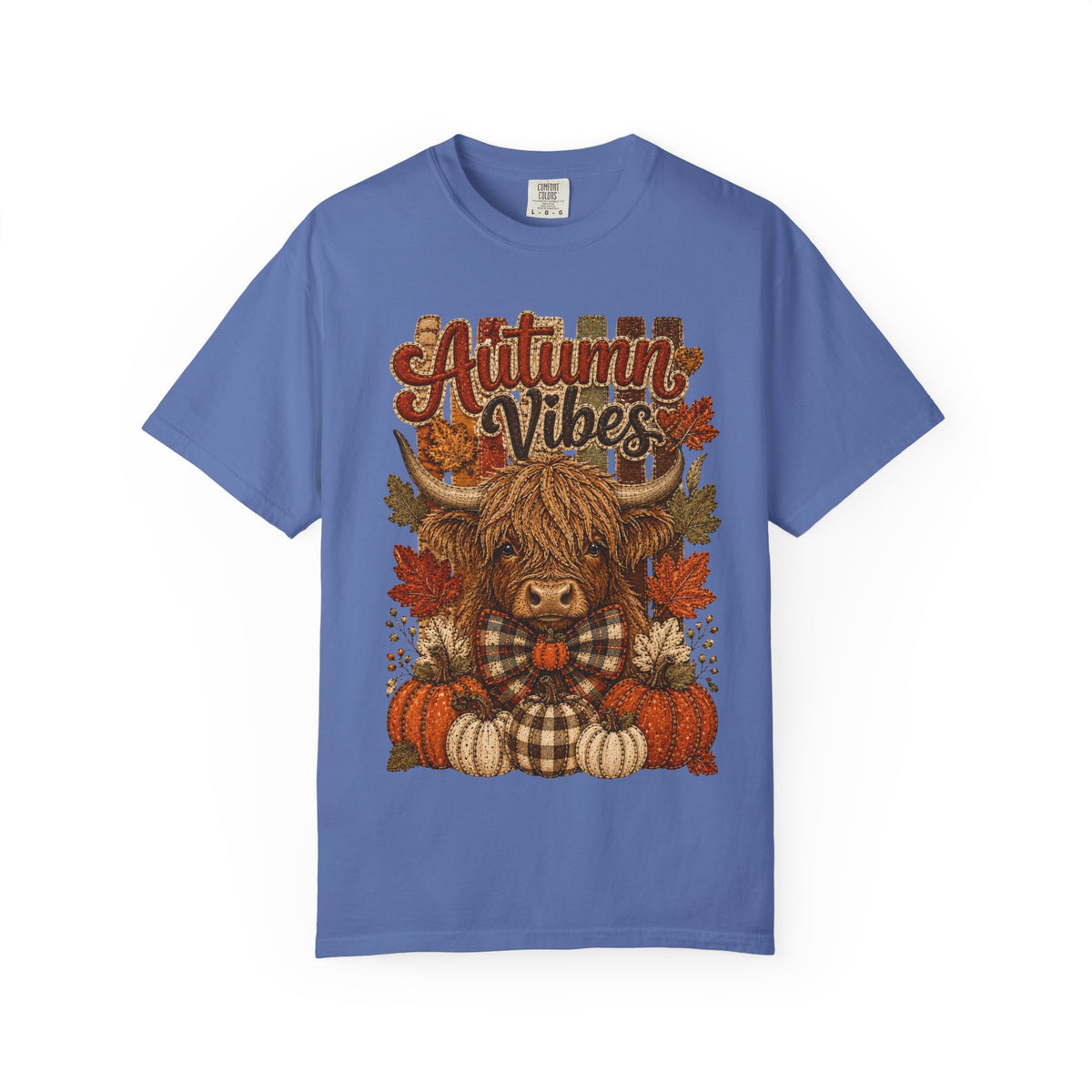 Autumn Vibes Highland Cow T-Shirt — Cute Fall Pumpkin Plaid Tee