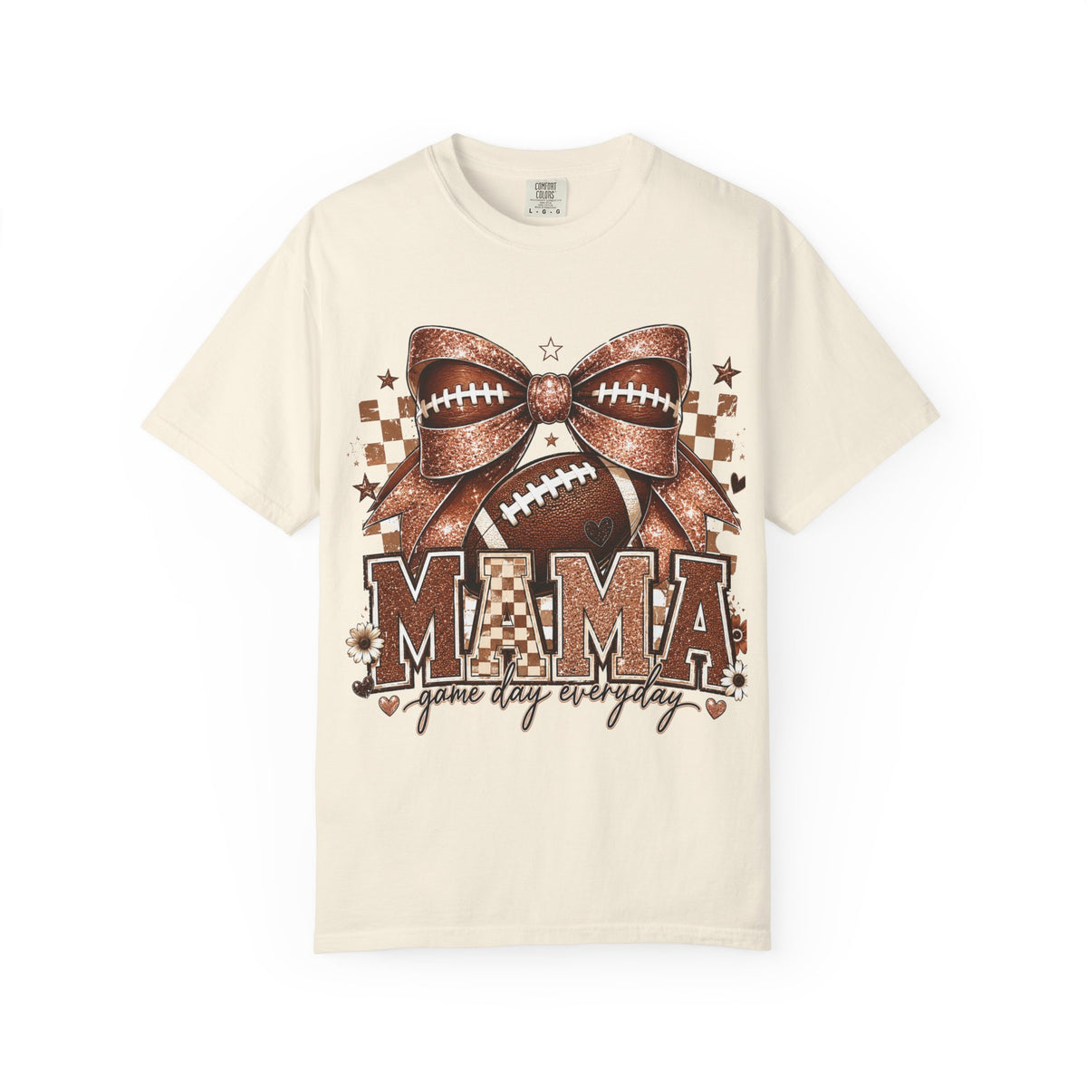Mama Football Mom T-Shirt — "Mama" Glitter Bow Game Day Tee