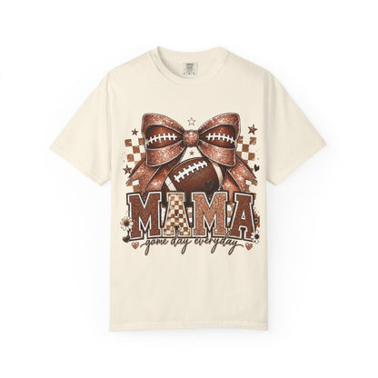 Mama Football Mom T-Shirt — "Mama" Glitter Bow Game Day Tee