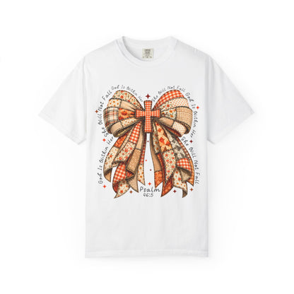 Christian Cross Bow T-Shirt — Faith-Inspired Ribbon Design (Psalm 16:5)
