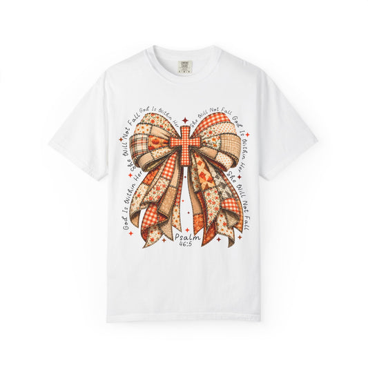 Christian Cross Bow T-Shirt — Faith-Inspired Ribbon Design (Psalm 16:5)