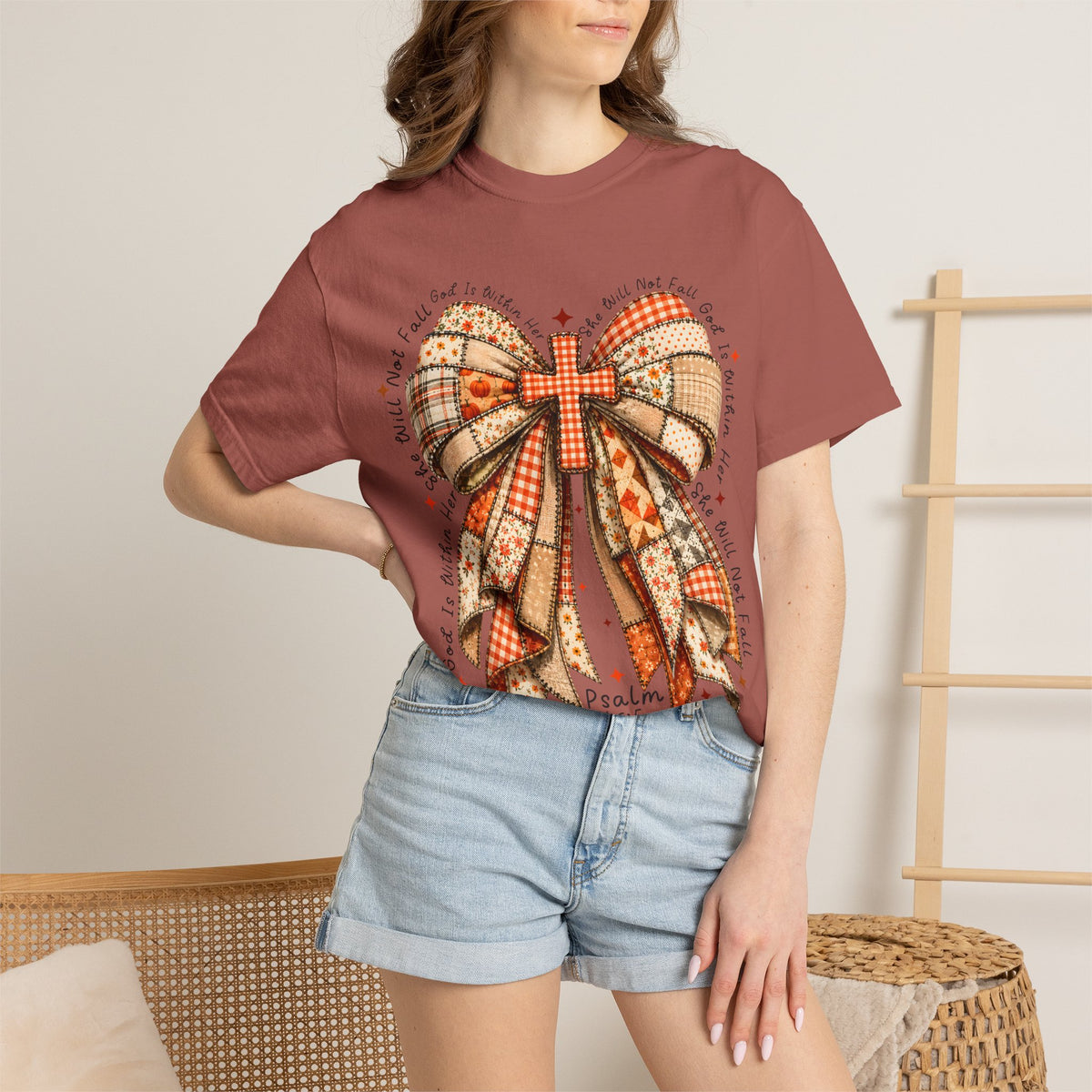 Christian Cross Bow T-Shirt — Faith-Inspired Ribbon Design (Psalm 16:5)