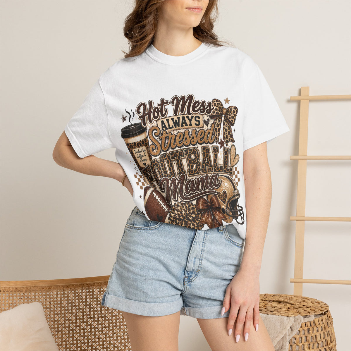 Football Mama T-Shirt – "Hot Mess Always Stressed" Graphic Tee for Cheerful Game Day Moms