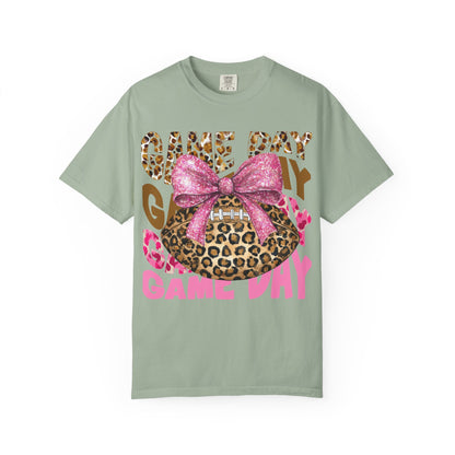 Game Day Leopard Football T-Shirt with Pink Glitter Bow