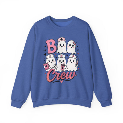 Boo Crew Sweatshirt — Cute Pink Ghost Nurse Halloween Crewneck