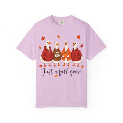 Fall Geese Tee – “Just a Fall Goose” Cute Autumn Goose Graphic T-Shirt