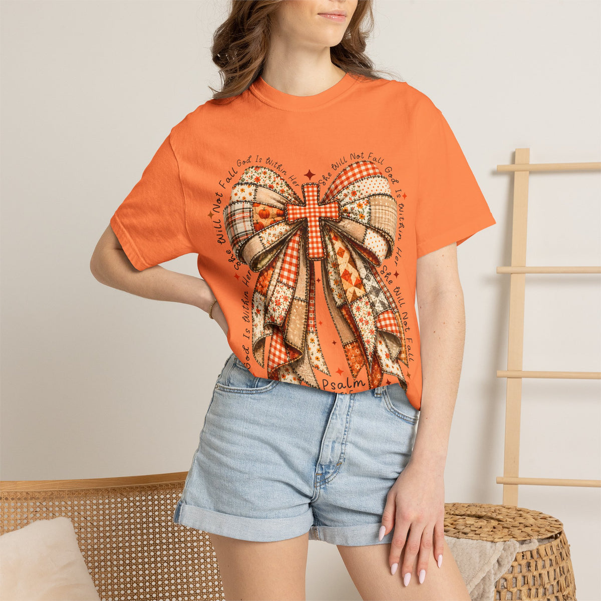 Christian Cross Bow T-Shirt — Faith-Inspired Ribbon Design (Psalm 16:5)