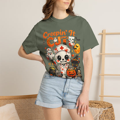 Creepin' It Cute Halloween T-Shirt — Trick or Treat Skeleton & Black Cat Tee