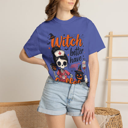 Witch Better Have My Coffee T‑Shirt — Halloween Nurse Skull Coffee Tee