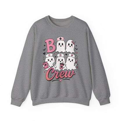 Boo Crew Sweatshirt — Cute Pink Ghost Nurse Halloween Crewneck
