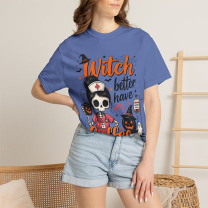 Witch Better Have My Coffee T‑Shirt — Halloween Nurse Skull Coffee Tee