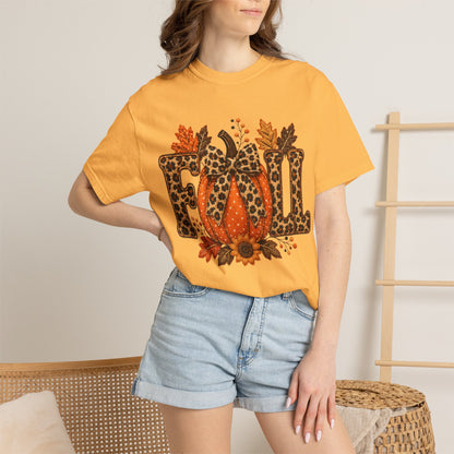 Fall Leopard Pumpkin T-Shirt — Autumn Leaves Graphic Tee