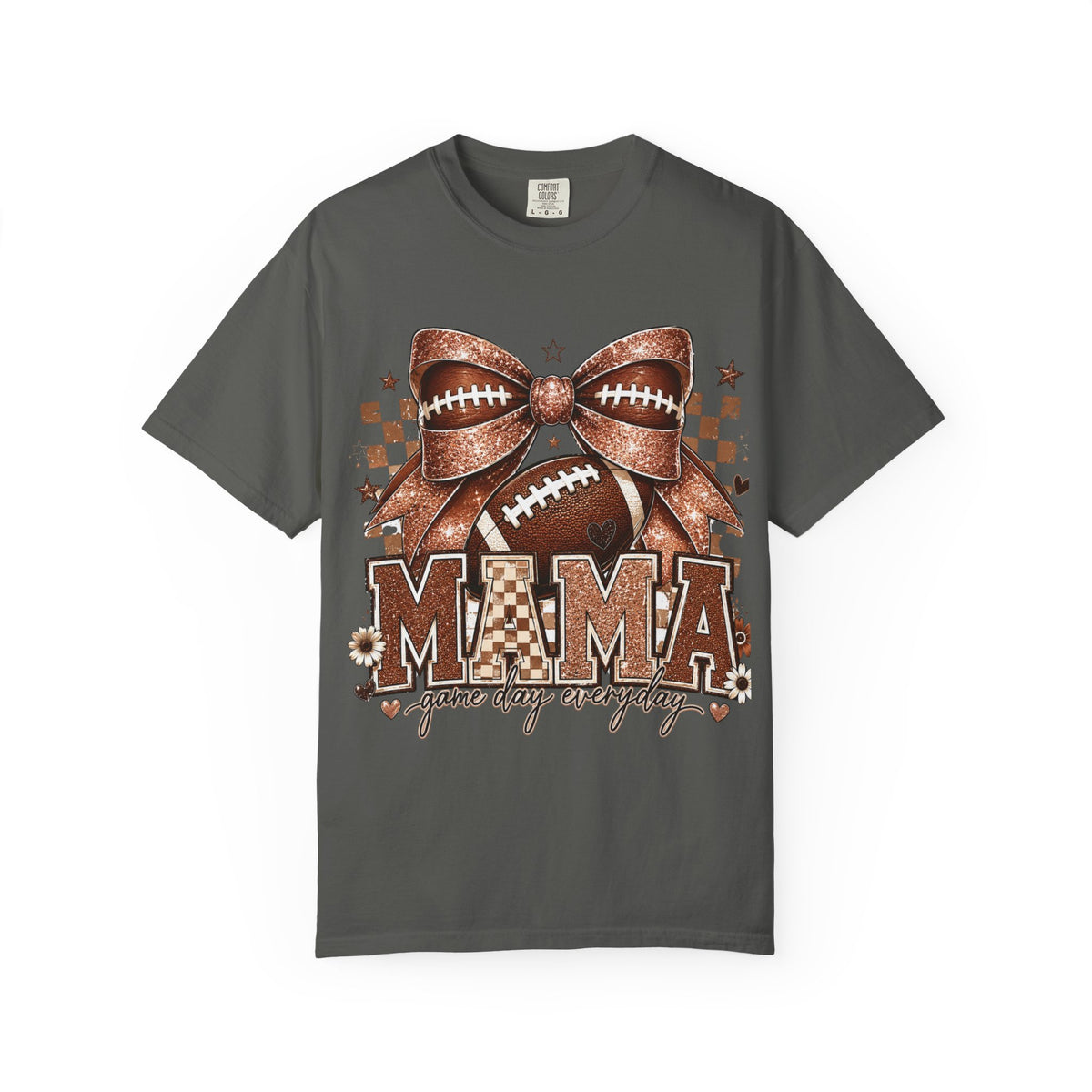 Mama Football Mom T-Shirt — "Mama" Glitter Bow Game Day Tee