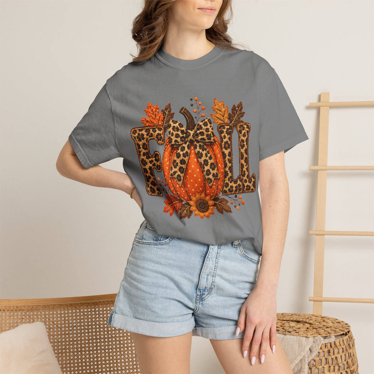 Fall Leopard Pumpkin T-Shirt — Autumn Leaves Graphic Tee