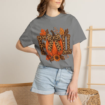 Fall Leopard Pumpkin T-Shirt — Autumn Leaves Graphic Tee
