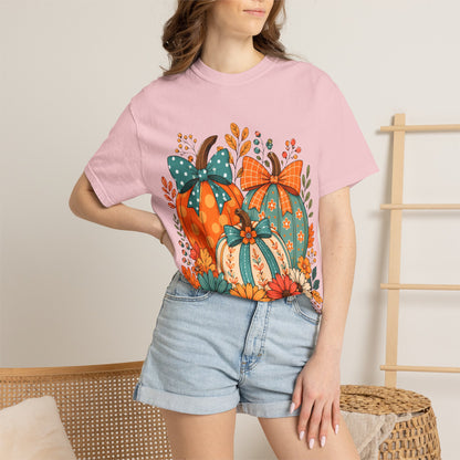Autumn Floral Pumpkins T-Shirt — Fall Harvest Graphic Tee
