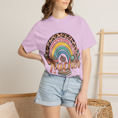 Teacher Rainbow Leopard Graphic T-Shirt — Cute Back-to-School Gift for Educators