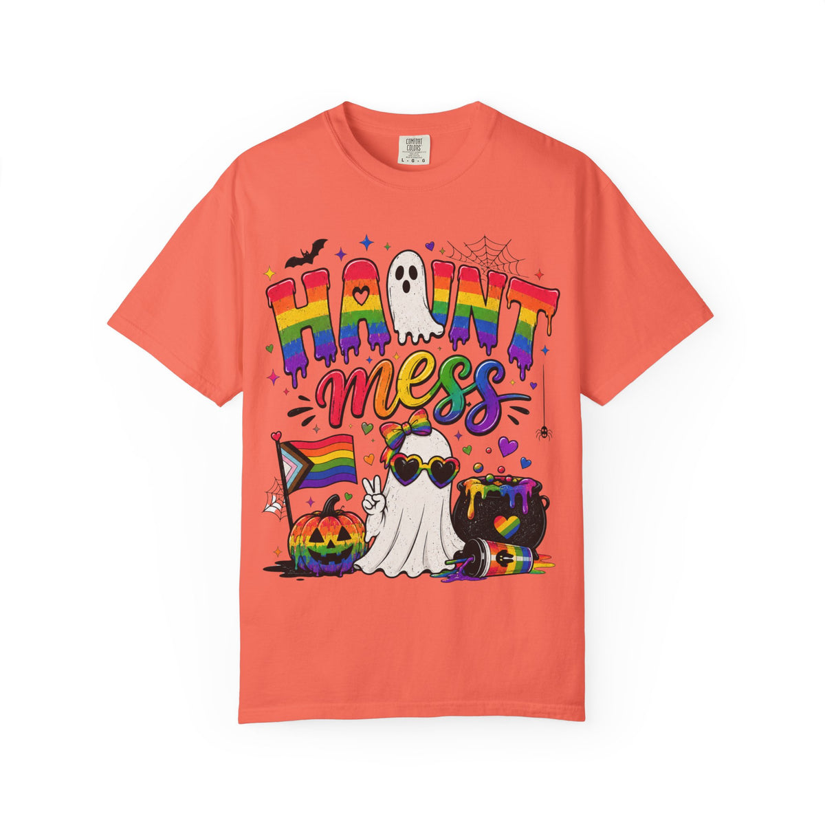 Haunt Mess Pride Halloween T-Shirt — Rainbow Ghost Graphic Tee