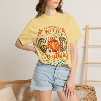 "With God Everything Is Possible" Pumpkin Fall T-Shirt