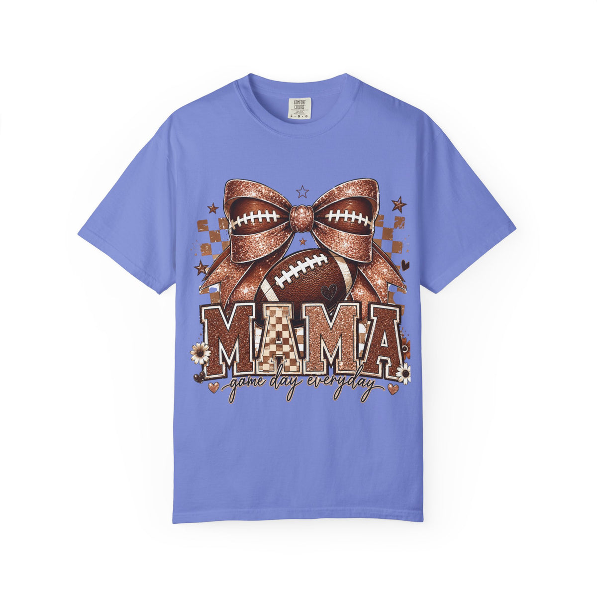 Mama Football Mom T-Shirt — "Mama" Glitter Bow Game Day Tee