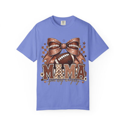 Mama Football Mom T-Shirt — "Mama" Glitter Bow Game Day Tee