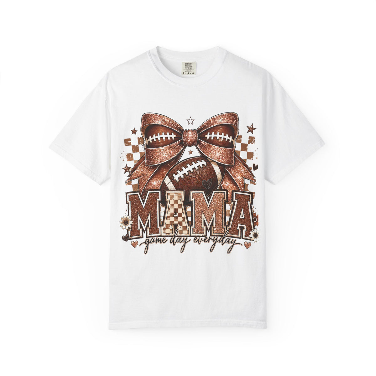 Mama Football Mom T-Shirt — "Mama" Glitter Bow Game Day Tee