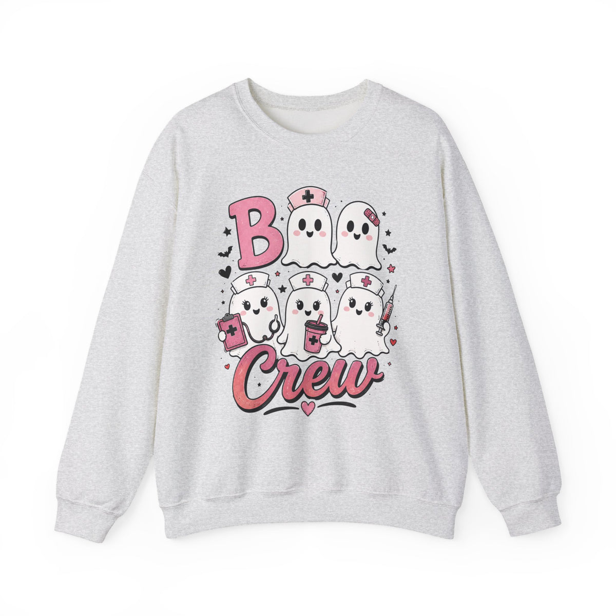 Boo Crew Sweatshirt — Cute Pink Ghost Nurse Halloween Crewneck