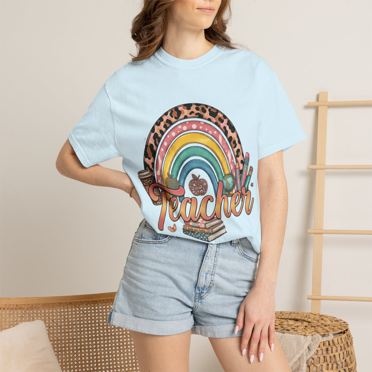 Teacher Rainbow Leopard Graphic T-Shirt — Cute Back-to-School Gift for Educators